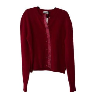 MOLLY Goddard Large Red with pink Tulle trim Cardigan! 💯%Lambswool,Fabulous NWT
